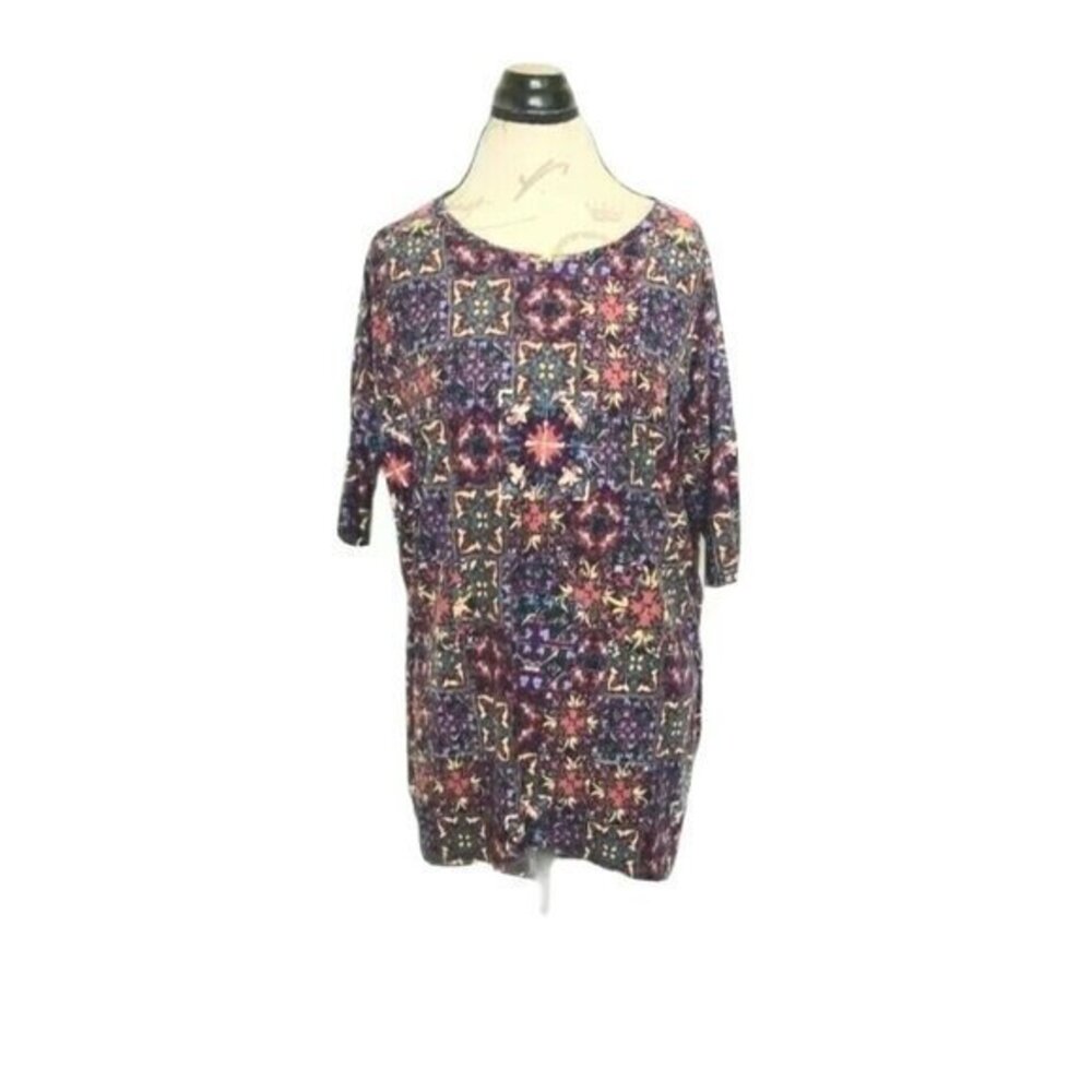Lularoe Size Small Irma Top Blouse Shirt Multicolor 90's Y2K Short Sleeve Tunic